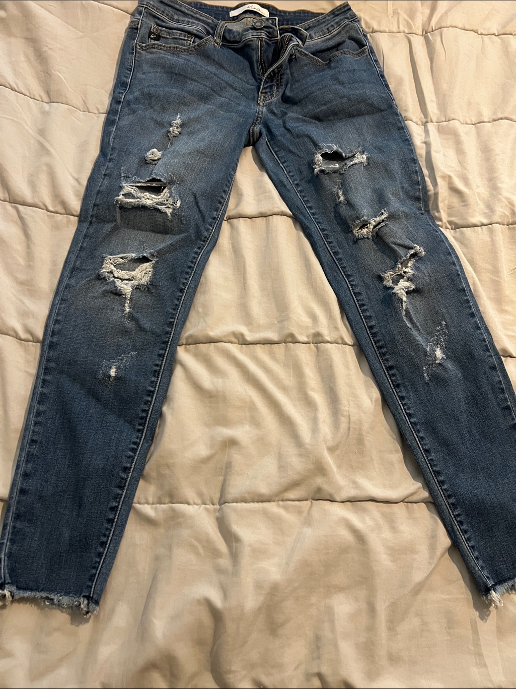 Stretch Distressed High-Rise Women's Skinny Jeans - Dark Blue